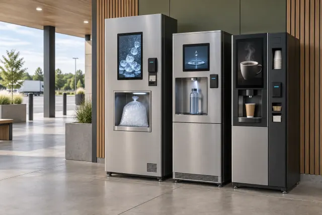 Concept illustration of ice, water and refreshment equipment